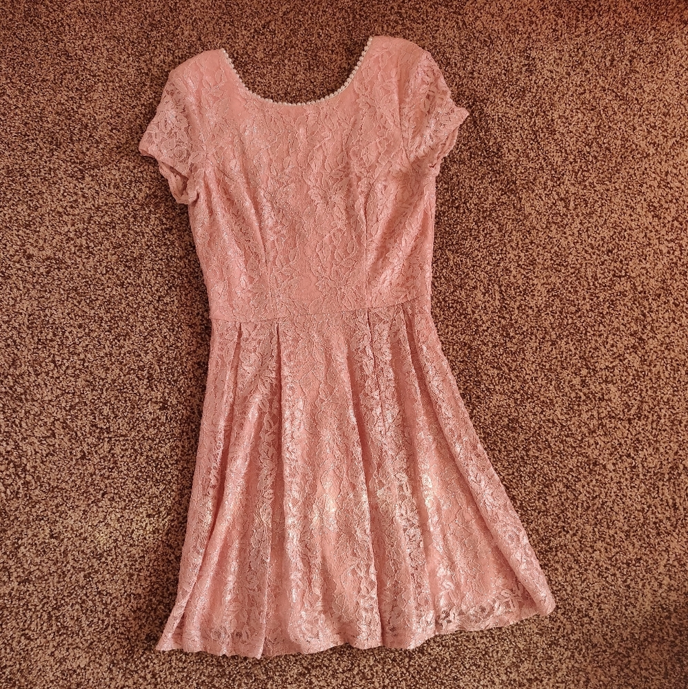 Pink sparkly gown BRAND NEW lace pearls low back